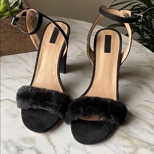 Forever 21 Furry Strap Chunky Heels